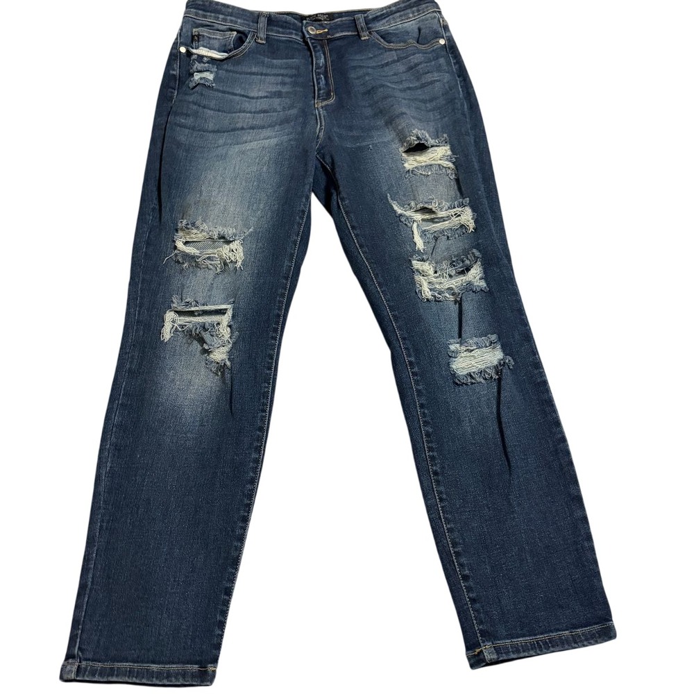 Judy Blue Jeans Distressed Boyfriend Fit Mid Rise Womens 13/31 Blue Excellent
